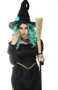 Witch With Green Hair Isolated on White Background
