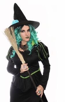Witch With Green Hair Isolated on White Background