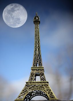 Eiffel Tower Replica with full moon