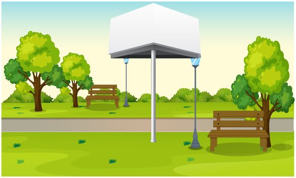 mock up illustration of two side bill board in a garden