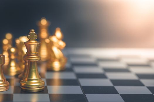 Golden chess strategy planning for ideas and competition and strategy, business success concept detail object