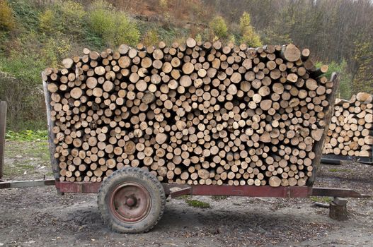firewood on a trailer, ready for transport