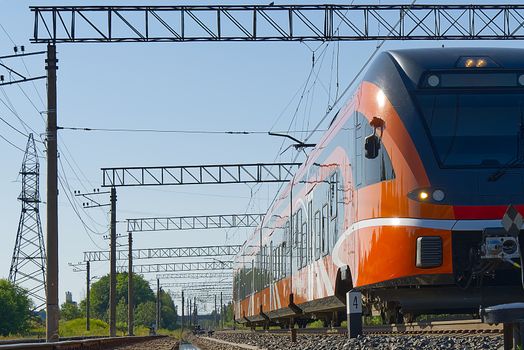 Lagedi, Estonia - June 22 2020: Estonian Fast Light Intercity and Regional Train, ecological domestic passenger transport - Stadler FLIRT, by Elron. EU Trains