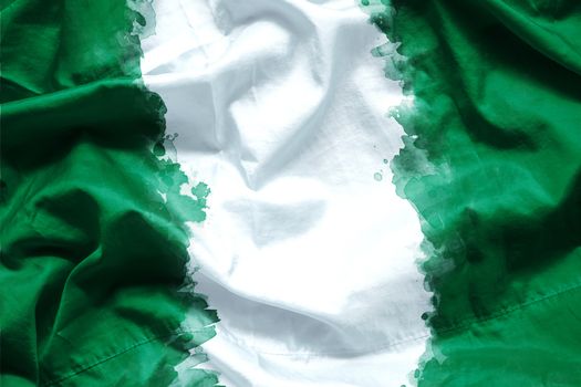 Flag Federal Republic of Nigeria by watercolor paint brush on canvas fabric, grunge style