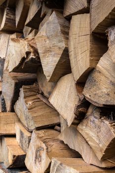 Background of an firewood dry and rough, cut in small pieces.