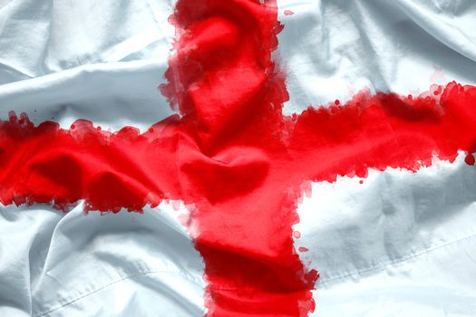 Flag of England by watercolor paint brush on canvas fabric, grunge style