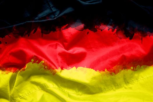 Flag of German (Federal Republic of Germany) by watercolor paint brush on canvas fabric, grunge style