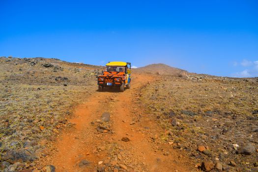 Arikok Natural Park on the island of Aruba in the Caribbean Sea with deserts and ocean waves on the rocky coast