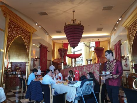 Dubai, Burj al Arab Interior view. The iconic Burj Al Arab is the most exclusive and seven star hotel of the world. The third tallest and luxury restaurant in the world.