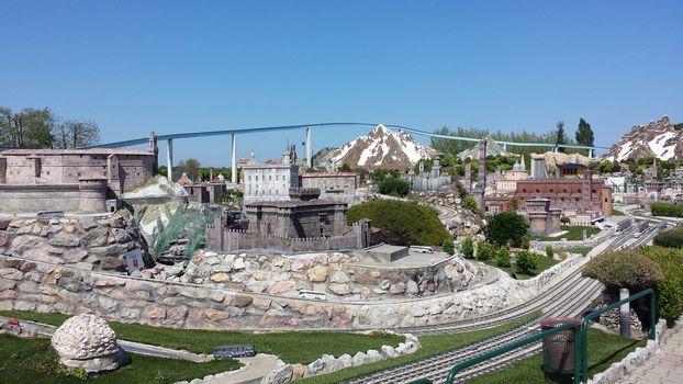 Rimini, Italy - July 12, 2019 - Theme park Italy in Miniature (Italia in Miniatura) in Rimini, Italy - Reproduction of famous attractions in a small scale