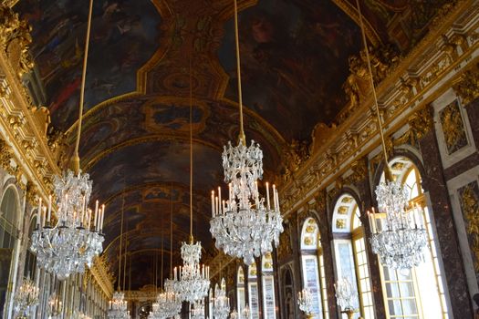 Versailles, France - May 02,2018: Hall of Mirrors of the famous Palace of Versailles in France