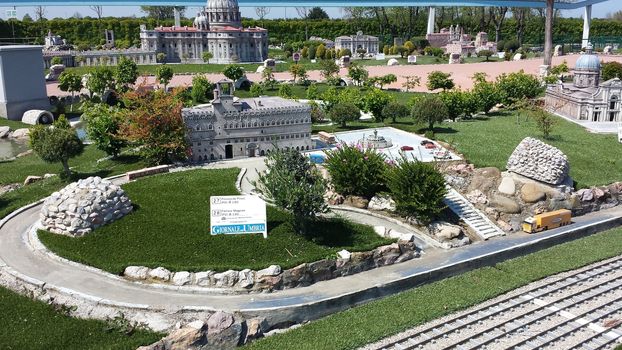 Rimini, Italy - July 12, 2019 - Theme park Italy in Miniature (Italia in Miniatura) in Rimini, Italy - Reproduction of famous attractions in a small scale