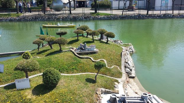 Rimini, Italy - July 12, 2019 - Theme park Italy in Miniature (Italia in Miniatura) in Rimini, Italy - Reproduction of famous attractions in a small scale