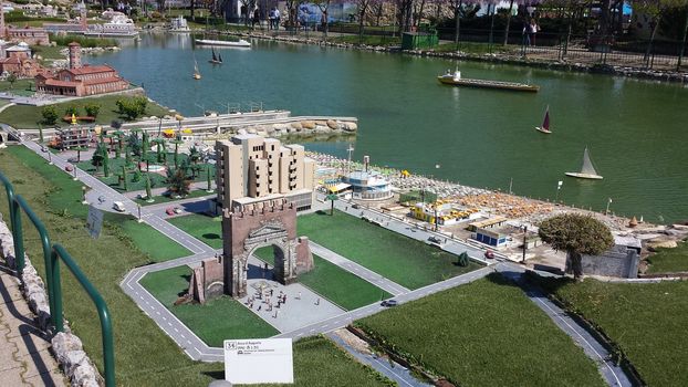 Rimini, Italy - July 12, 2019 - Theme park Italy in Miniature (Italia in Miniatura) in Rimini, Italy - Reproduction of famous attractions in a small scale
