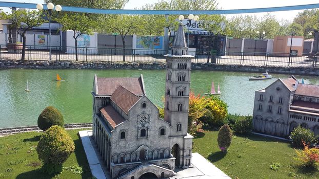 Rimini, Italy - July 12, 2019 - Theme park Italy in Miniature (Italia in Miniatura) in Rimini, Italy - Reproduction of famous attractions in a small scale