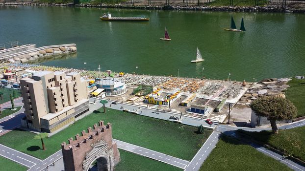 Rimini, Italy - July 12, 2019 - Theme park Italy in Miniature (Italia in Miniatura) in Rimini, Italy - Reproduction of famous attractions in a small scale