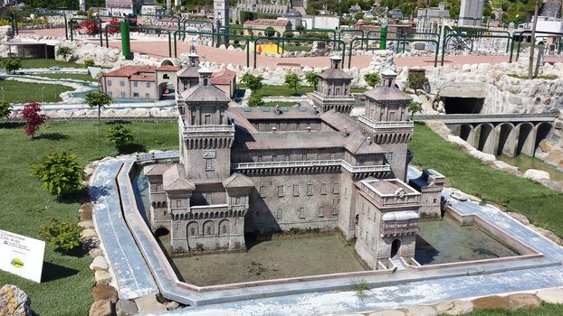 Rimini, Italy - July 12, 2019 - Theme park Italy in Miniature (Italia in Miniatura) in Rimini, Italy - Reproduction of famous attractions in a small scale