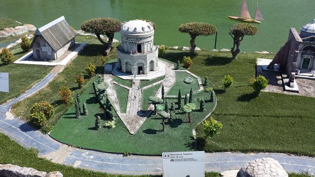 Rimini, Italy - July 12, 2019 - Theme park Italy in Miniature (Italia in Miniatura) in Rimini, Italy - Reproduction of famous attractions in a small scale