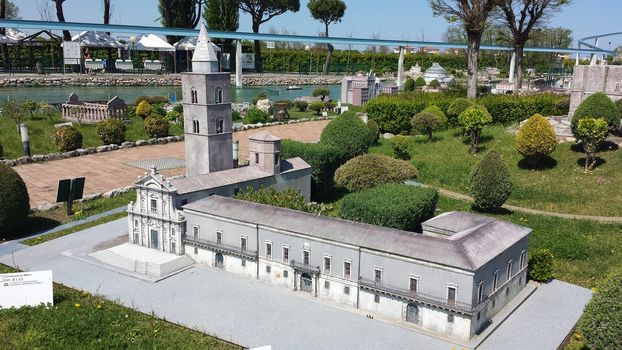 Rimini, Italy - July 12, 2019 - Theme park Italy in Miniature (Italia in Miniatura) in Rimini, Italy - Reproduction of famous attractions in a small scale