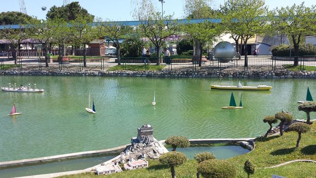 Rimini, Italy - July 12, 2019 - Theme park Italy in Miniature (Italia in Miniatura) in Rimini, Italy - Reproduction of famous attractions in a small scale