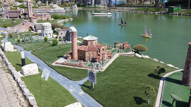 Rimini, Italy - July 12, 2019 - Theme park Italy in Miniature (Italia in Miniatura) in Rimini, Italy - Reproduction of famous attractions in a small scale