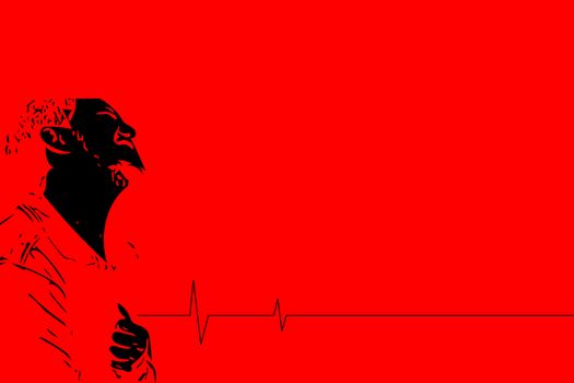 Sketch drawing of man pain from disease heart attack in healthcare and angina concept on red background with copy space use for artwork, template or slideshow