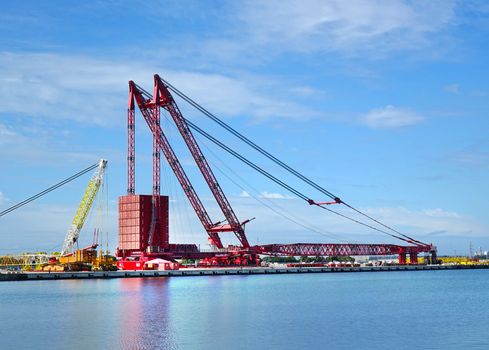 KAOHSIUNG, TAIWAN -- MARCH 15, 2019: A large container facility is being constructed at the Xinda fishing port.