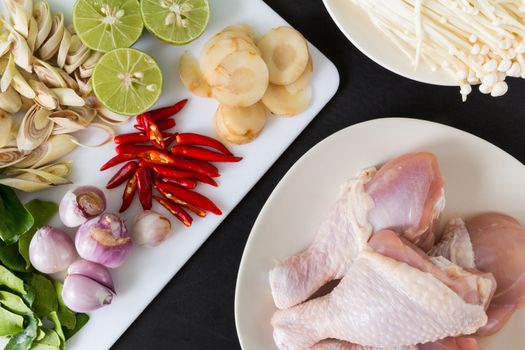 Various kinds of ingredients for Thai dish : Tom Yum