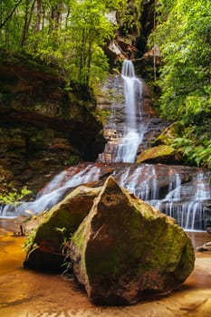 Water cascading over rocks early in the morning in Leura Cascades, New South Wales, Australia