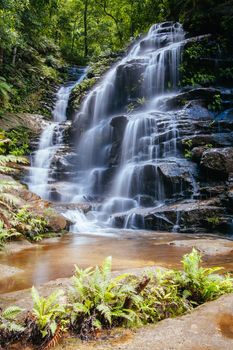 Waterfalls cascading over rocks in Wentworth Falls, New South Wales, Australia