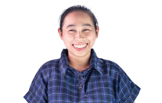 Asian woman smiling with happy face isolated on white background. Good health concept.