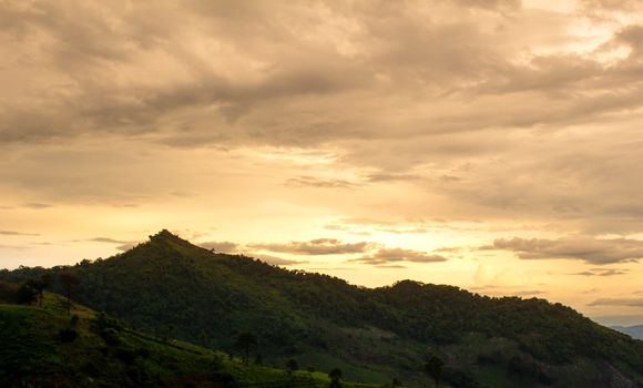 Landscape view of complex mountain with sunset in the evening in northern of Thailand.