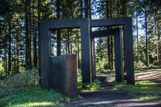 Huge boulder in the forest as an art event