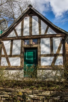 old half-timbered house made of wooden beams and clay