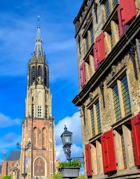 The Nieuwe Kerk (new church) in the city of Delft in The Netherlands on a sunny day.