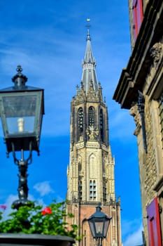 The Nieuwe Kerk (new church) in the city of Delft in The Netherlands on a sunny day.