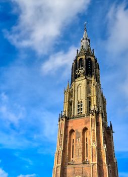 The Nieuwe Kerk (new church) in the city of Delft in The Netherlands on a sunny day.