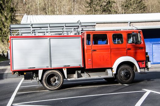 red fire truck with ladder