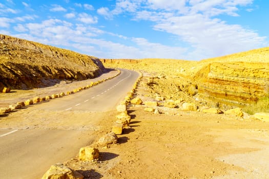 View of landscape along the Ramon Colors Route, in Makhtesh Ramon (Ramon Crater), the Negev desert, southern Israel