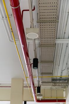 Pipe system hanging on ceiling.