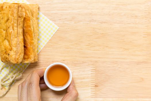 Freshly made puff pastry pie for tea break.