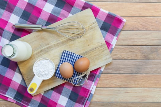 Egg, milk, flour are basic raw materials for baking and dessert cooking.