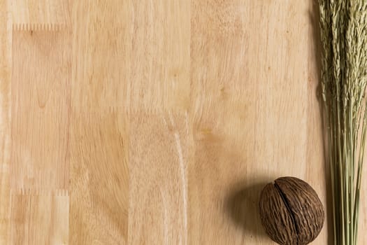 Wood Texture  Frame Background Decorated by Jasmine Rice Spike