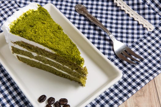 Freshly baked green tea cake for tea break.