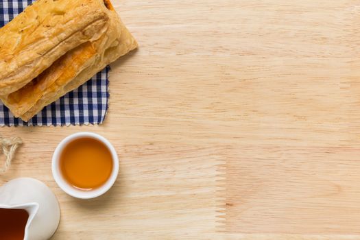 Freshly made puff pastry pie for tea break.