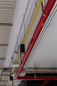Pipe system hanging on ceiling.