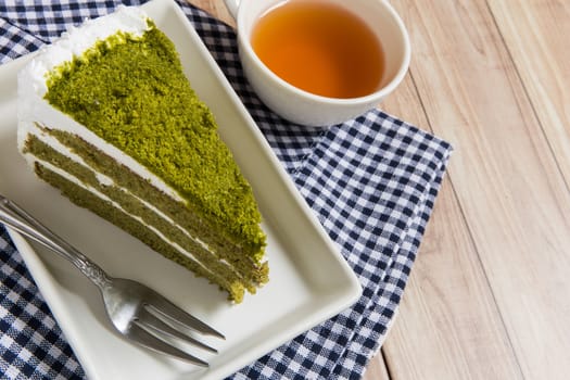 Freshly baked green tea cake for tea break.
