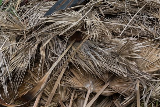 Pile of dried palm leaves in pattern for background