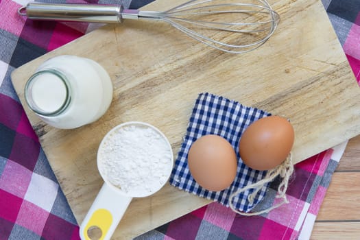 Egg, milk, flour are basic raw materials for baking and dessert cooking.