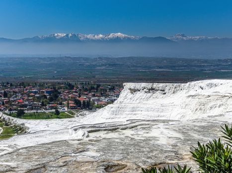 Vacation in Turkey, visit of the white patios and pools from Travertin in Pamukkale